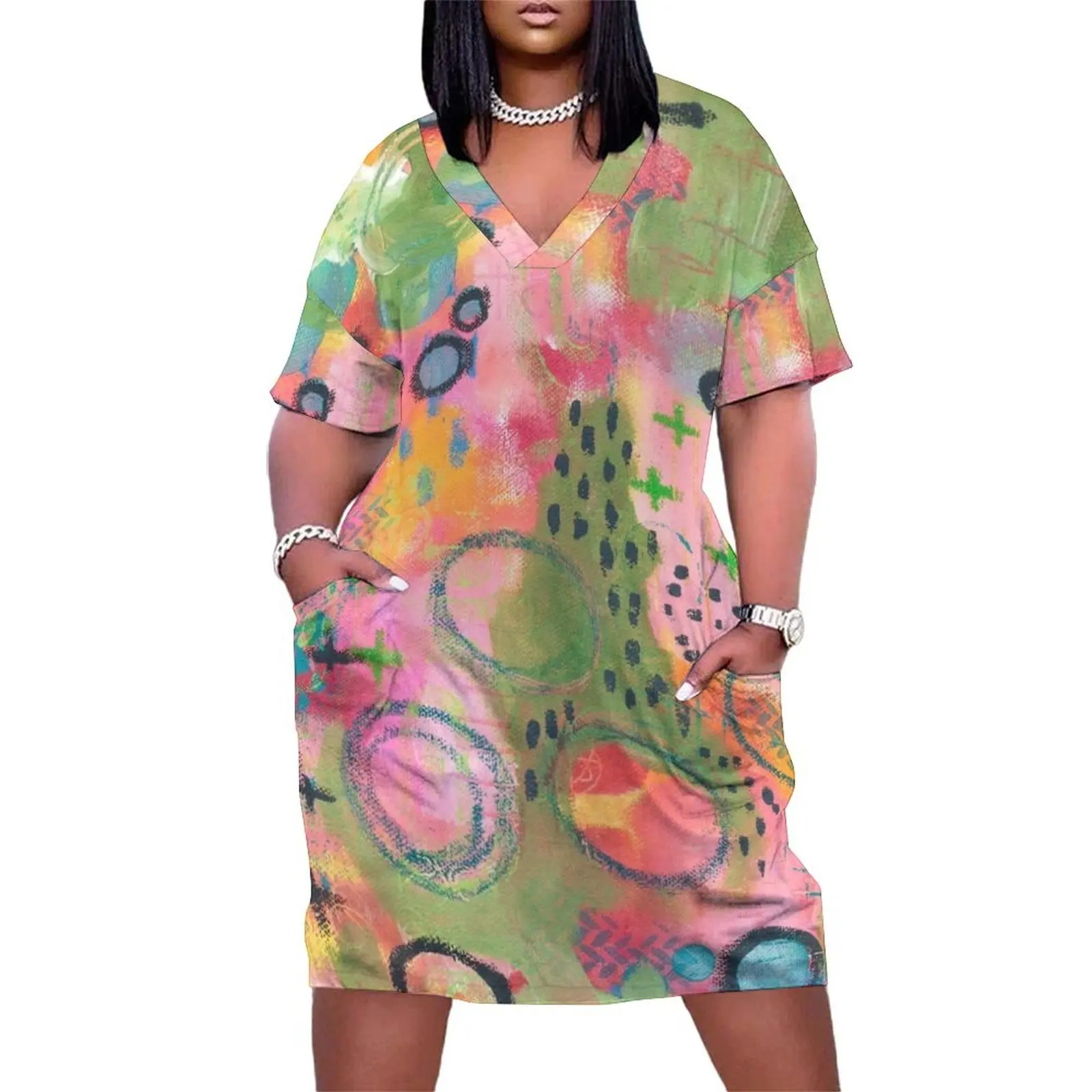 

Pink Comes out to Play Loose Pocket Dress luxury woman party dress women dress dresses korean style