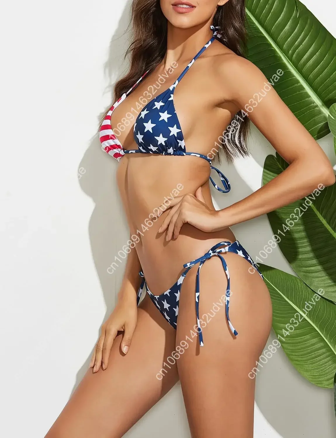 American Stars Mulheres Maiô de duas peças Sexy Swimwear Halter String Triangle Bikini Sets