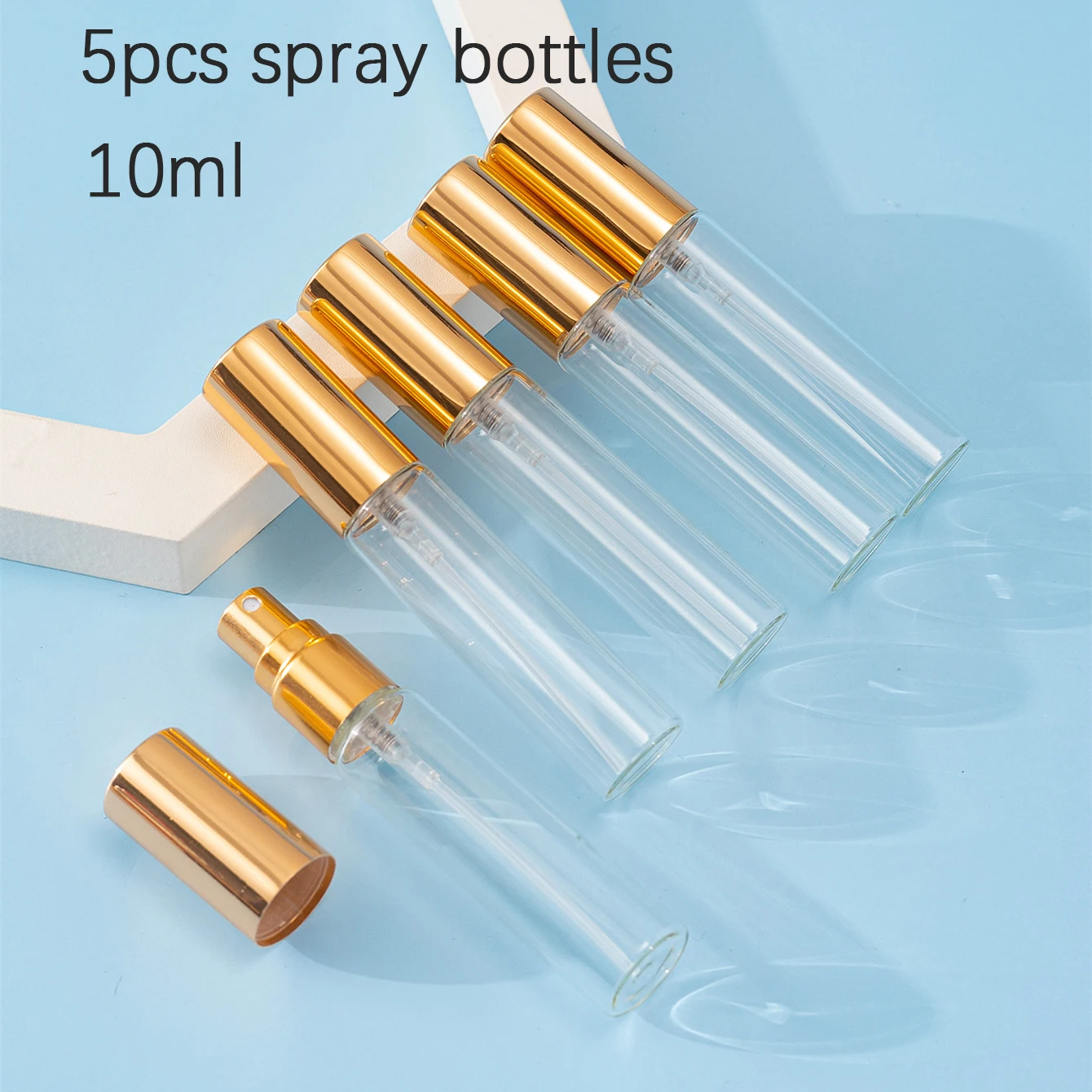 5pcs 5ml /10ml Clear Perfume Spray Bottles Empty Glass Refillable Bottles with Gold Sprayer