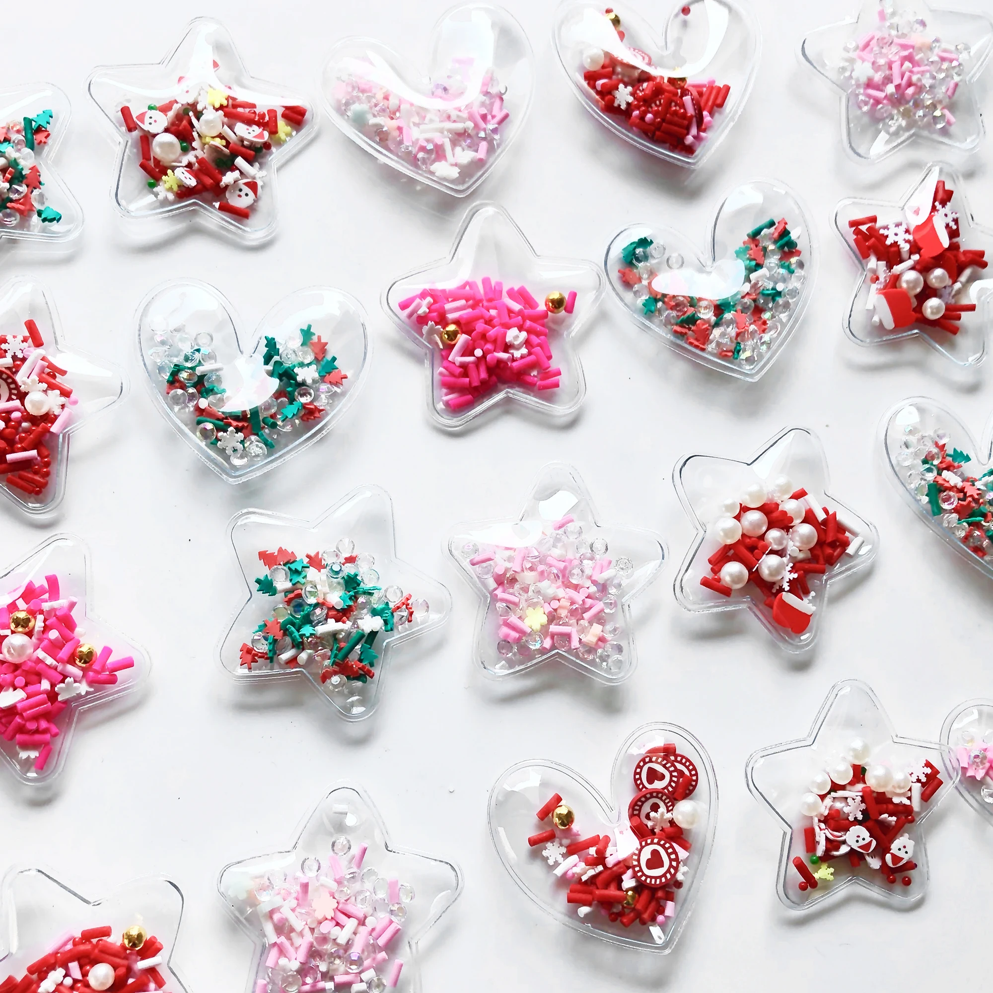Clear Heart Quicksand Cabochons, Clay Sprinkle Pearl Confetti Charms for DIY Hairclip Phone Case Crafts
