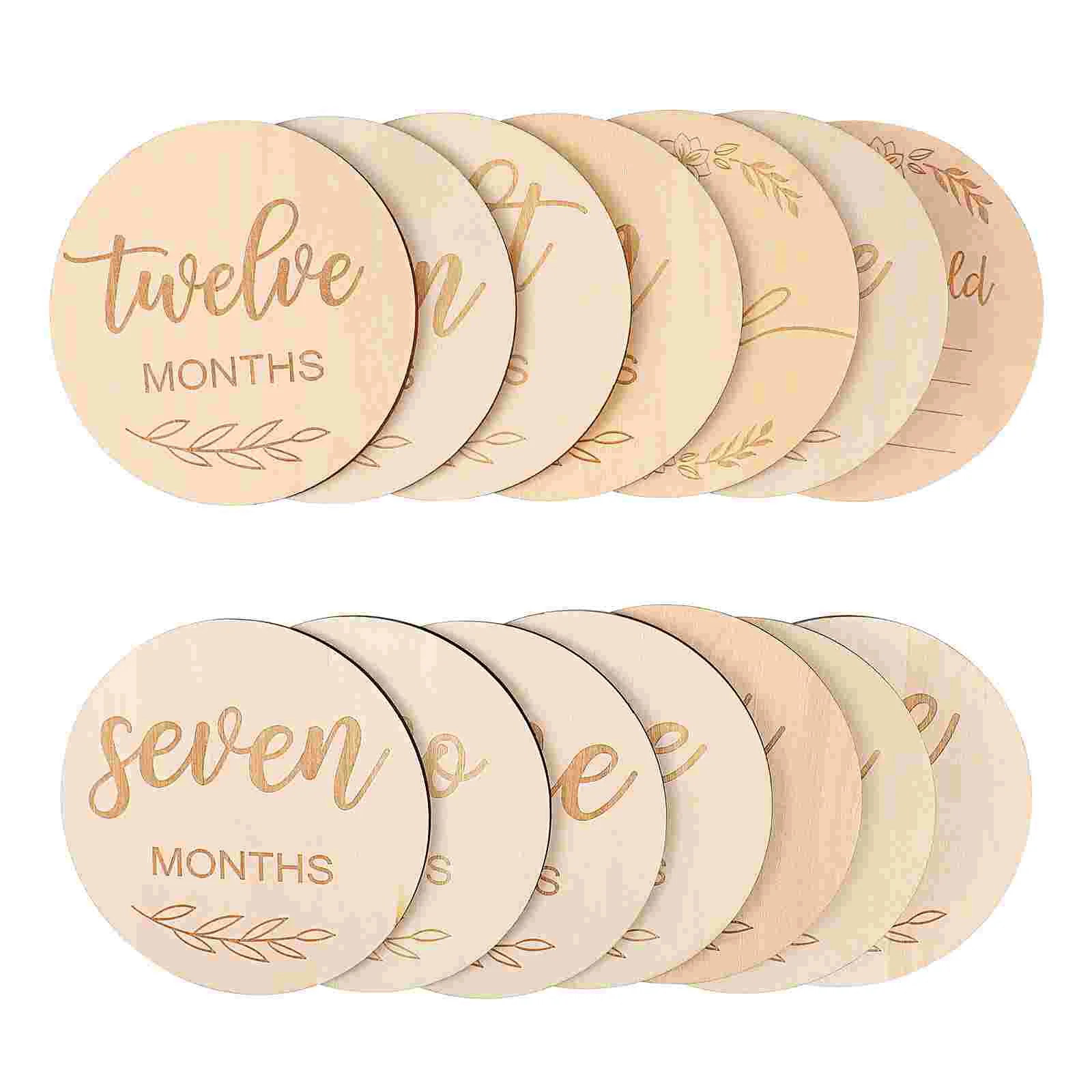 TOYANDONA 1 Set Wooden Baby Monthly Cards Unisex Reversible Birth Cards Natural Wood Disc Photo Props