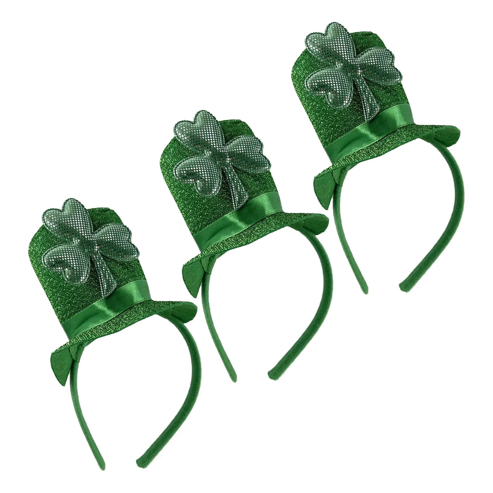 

3Pcs St. Patrick's Day Headbands Green Shamrock Top Hat Design Lightweight Elastic Sparkly Sequin Hair Hoop for Women Girls