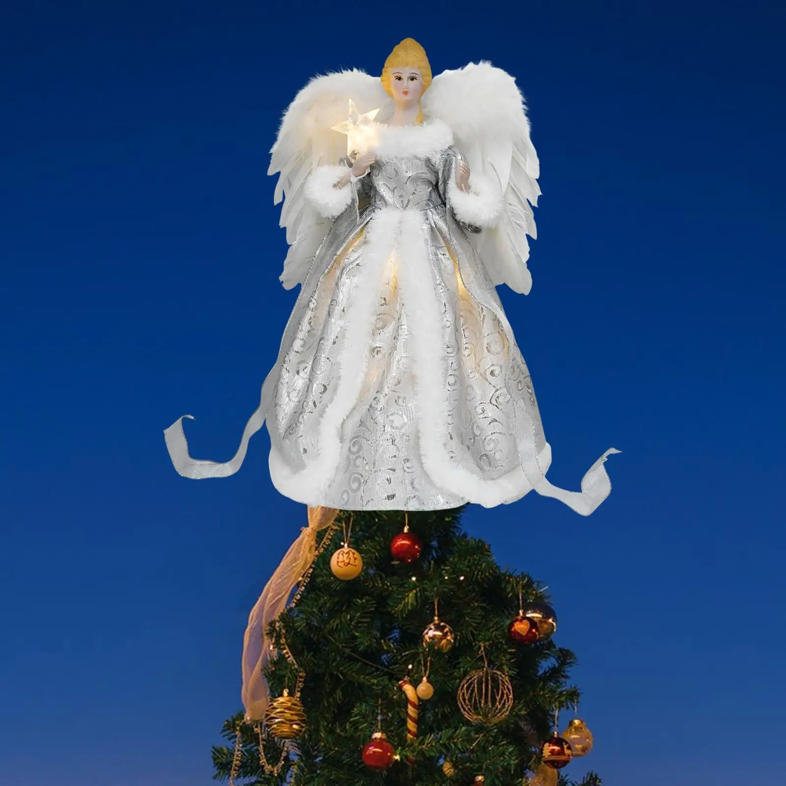 

Рождественская елка Топпер фигурка ангела светодиодный орнамент вечерние украшения для праздника аксессуары для дома