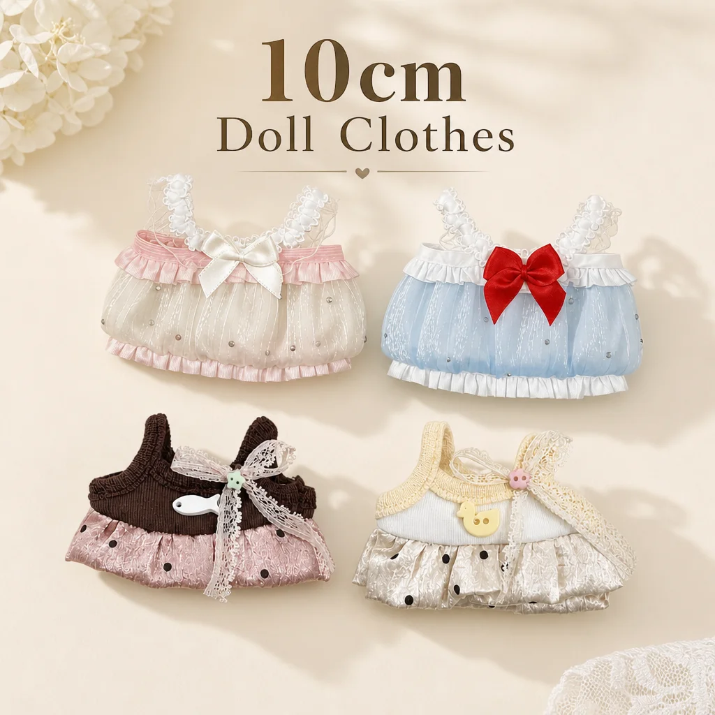 10cm Cotton Doll Clothes Cute Bow Lace Dress Outfit Set With Rhinestone Decoration For Doll Outfit Replacement