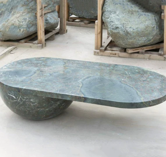 Sphere Base Oval Design for Home Use for Living Room & Garden Outdoor Furniture Modern Green Marble Coffee Table