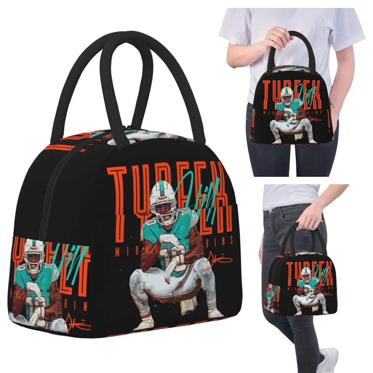 

Tyreek Hill Lunch Bags Insulated Bento Box Portable Lunch Tote Resuable Picnic Bags Cooler Bag for Woman Student School