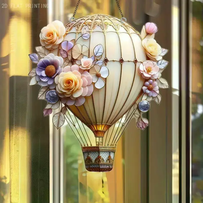 1pc 2D Acrylic Hot Air Balloon Light-Collecting Device Flower Window Pendant Garden Home Decoration
