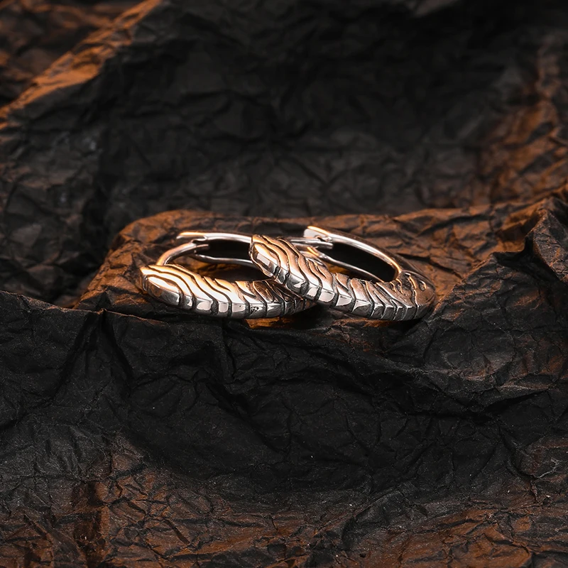 KOFSAC Trendy Zebra Tiger Skin Pattern Hoop Earrings For Women Vintage Glamorous 925 Thai Silver Jewelry Personality Ear Buckle