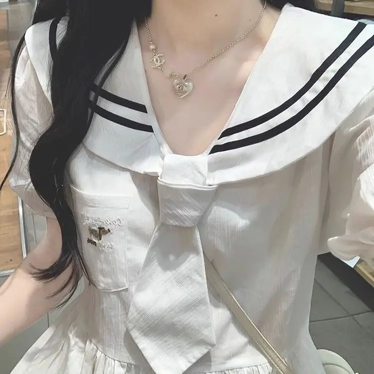 plus Size Navy Collar Dr Women Summer 300 Pou Waist Cinching Slimming Gentle First Love Long Dr Commute Sle High W...