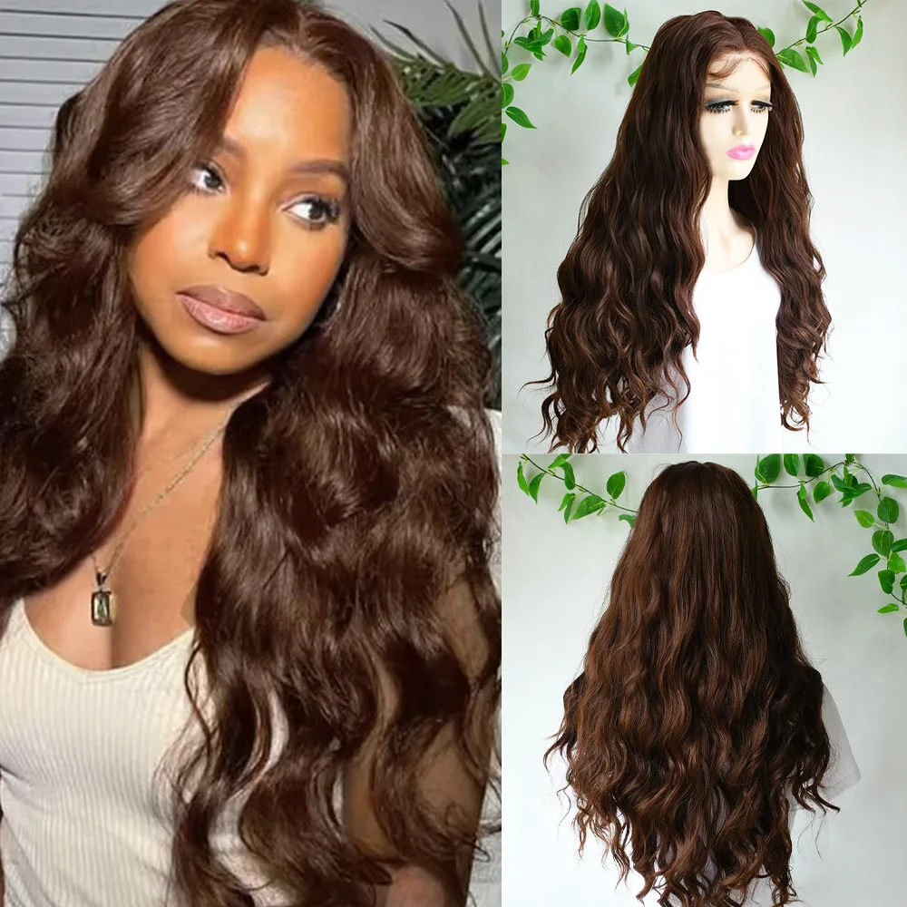 

30-дюймовый шоколадно-коричневый парик фронта шнурка Hd парик шнурка 13x4 объемная волна парик фронта шнурка предварительно сорванный для женщин косплей повседневная одежда