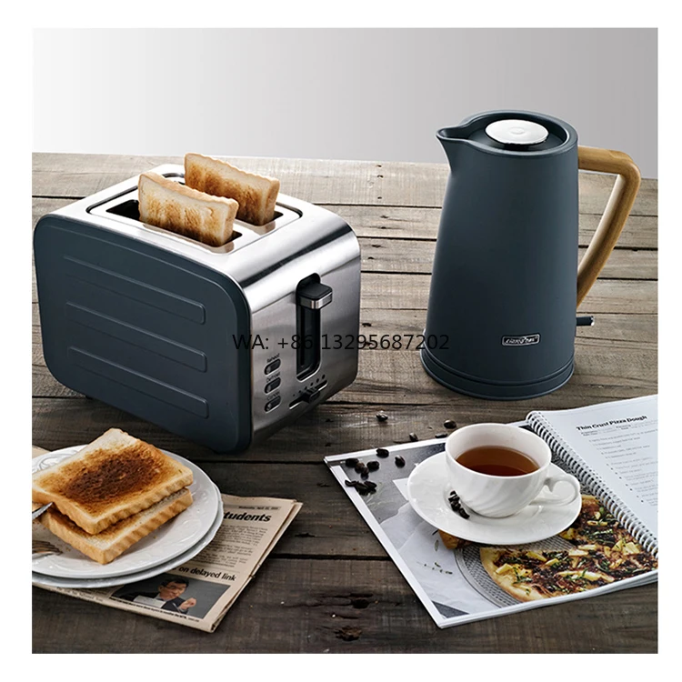 

5 pieces Yongkeng New Appliances Wood Handle Blue 360 Degree Rotational Base Electric Kettle and Toaster Set