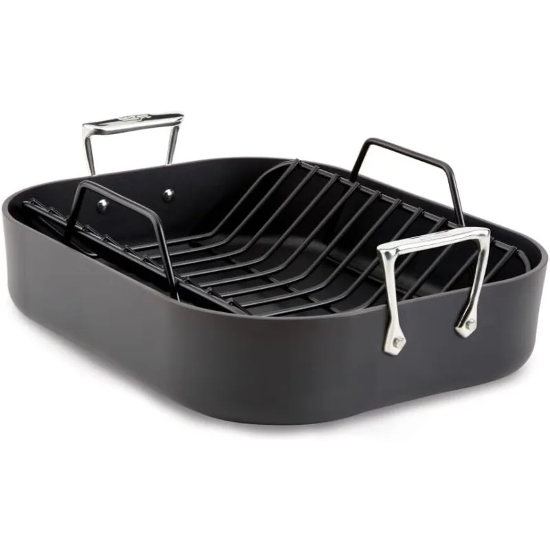 

HA1 Hard Anodized Nonstick Roaster and Nonstick Rack 13x16 Inch Oven Broiler Safe 500F Roaster Pan, Pots and Pans,