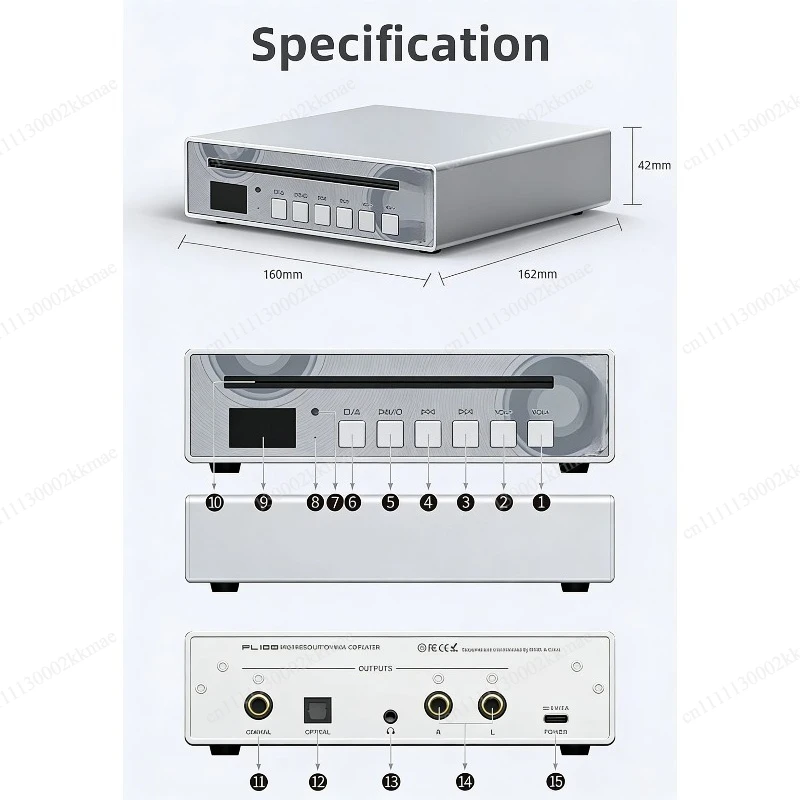 For PL100 CD Player Portable CS43131 Support Optical Coaxial 32Ω/60mW 3.5mm Headphone Output with Remote Control