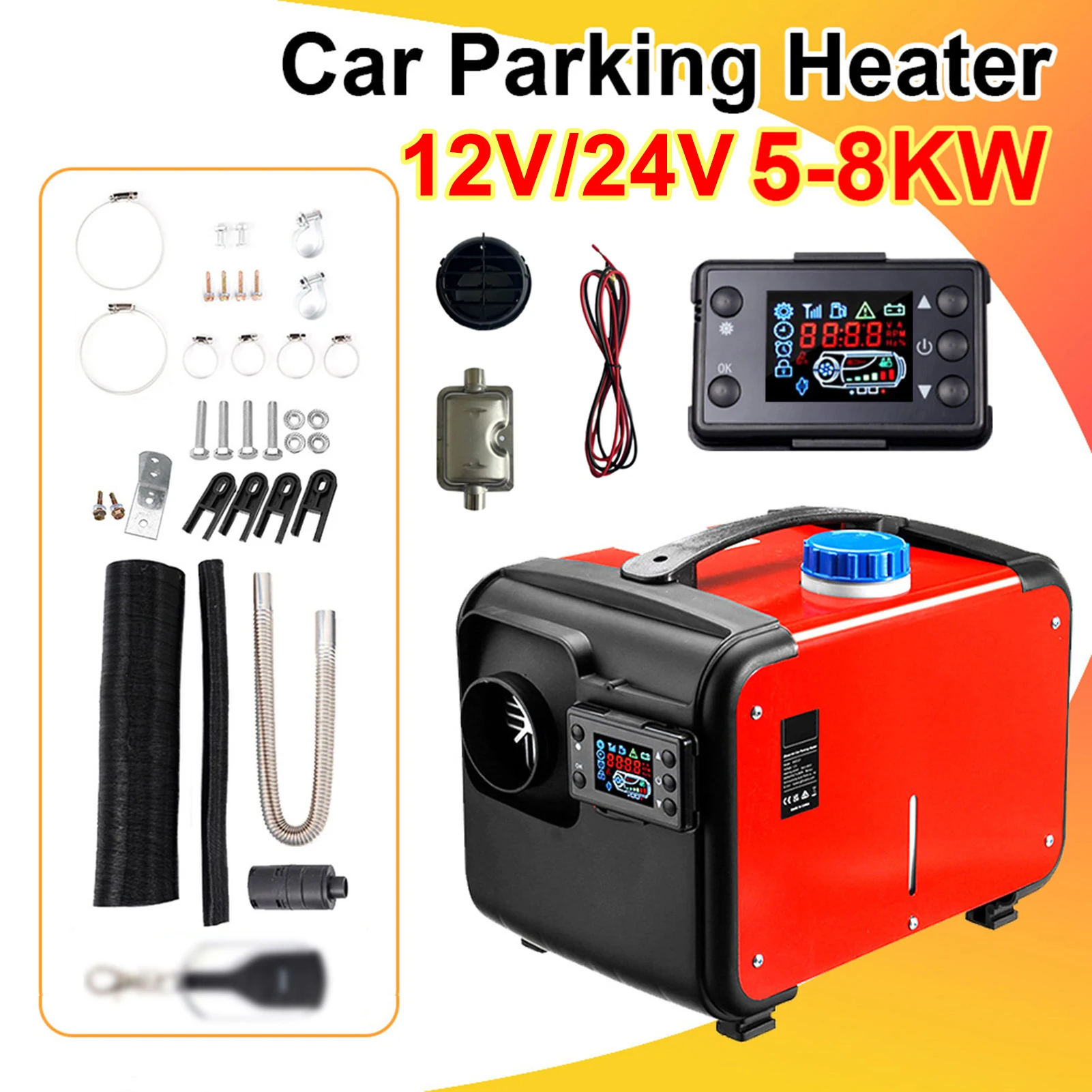 12V/24V Diesel Air Heater 8KW Fast Parking Heater with LCD Display Remote Control for Car RV Truck Boats Trailer Motorhome