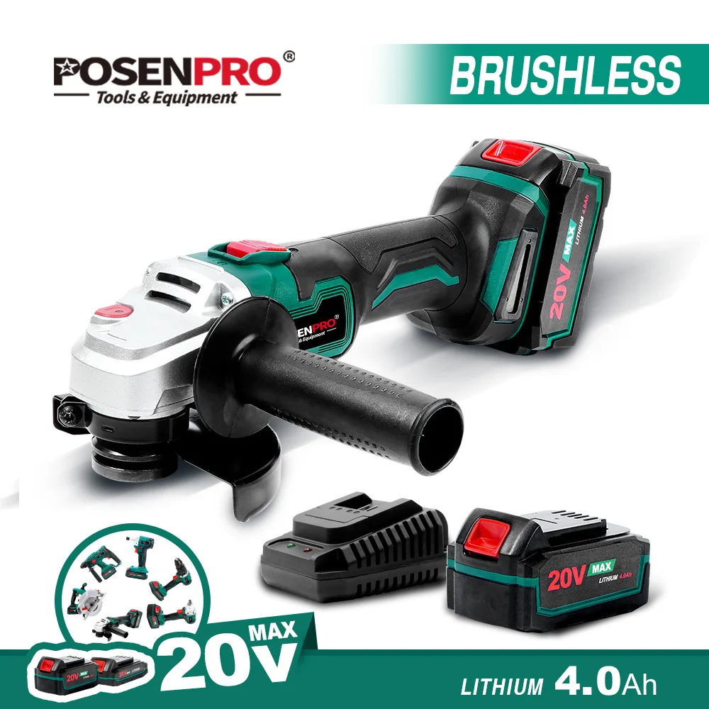 Electric Brushless Angle Grinder Cordless Grinder 20V Battery Grinder Cordless Cutting Grindering Metal POSENPRO