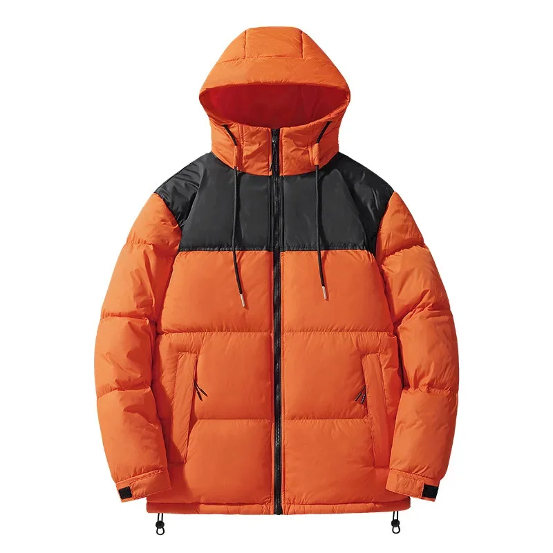 Man Down Coat Winter Thicken Contrast Color Patchwork Long Sleeve Male Outerwear Fashion Windproof Lightweight Men Hooded Jacket