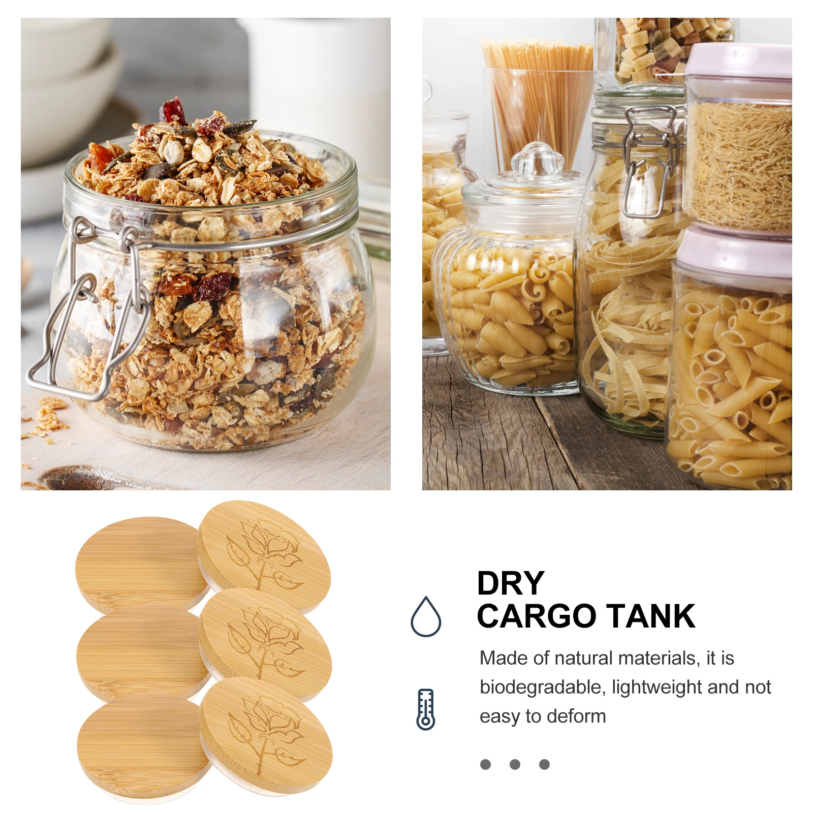 

6pcs Bamboo Glass Jar Lids Reusable Sealing Bottle Covers Mason Jar Canning Lids Leakproof Food Storage Covers Round