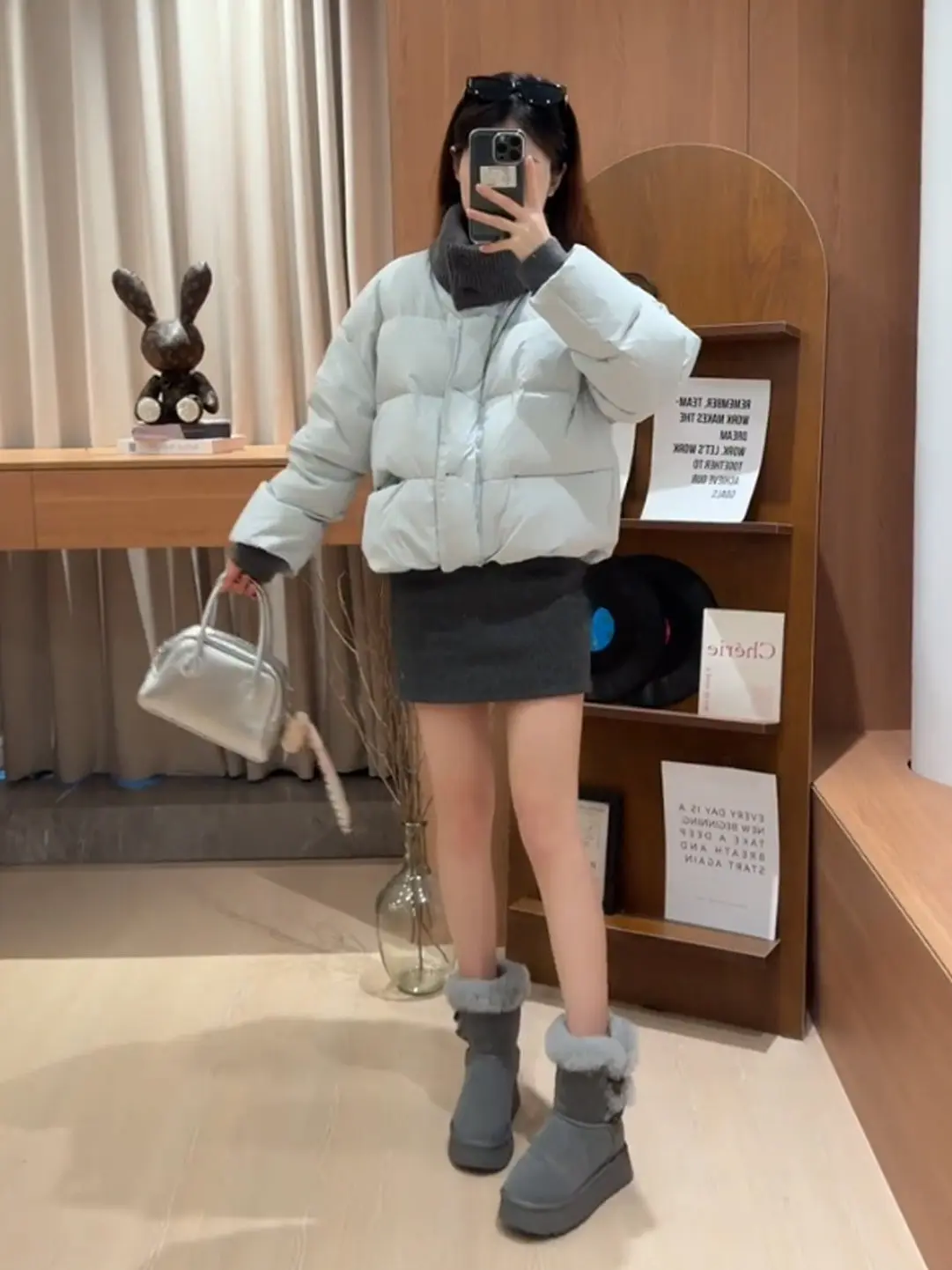 

Blue Cotton Jacket Korean Style Fashionable Anti-aging Stand Collar Winter New Arrival Women's Clothing Matching All