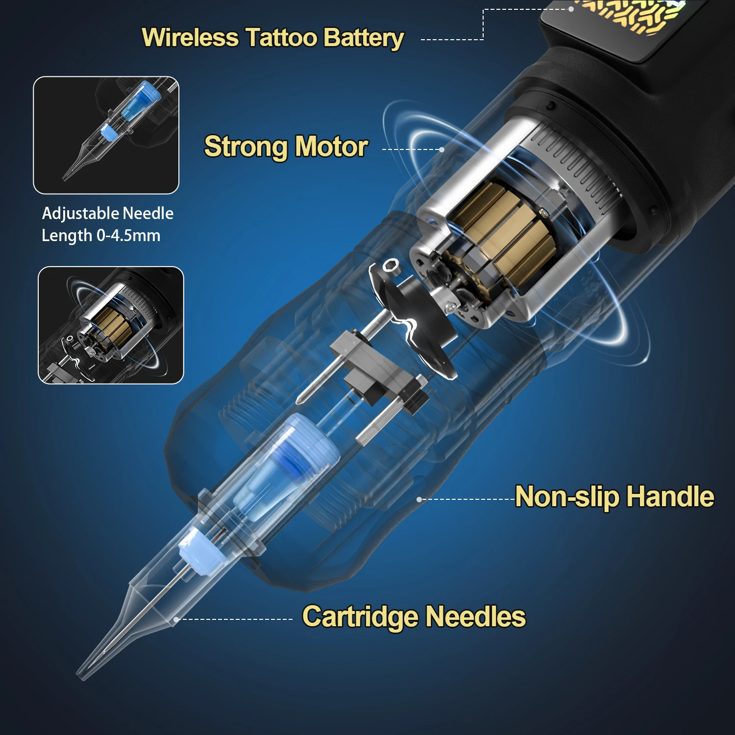 Adjustable Stroke 2.4-4.2mm Wireless Tattoo Pen 2000mAh Digital Display 3 Modes 8500RPM Tattoo Machine Tattoo Accessories