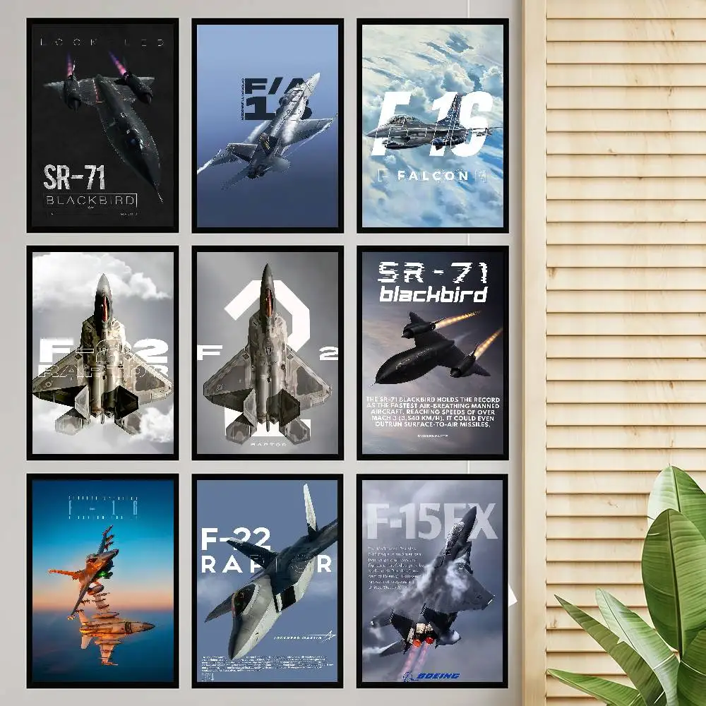 Aircraft F16 Blackbird Fighter Jet DIY Sticky Poster Fancy Wall Sticker For Living Room Bar Decoration Wall Decor