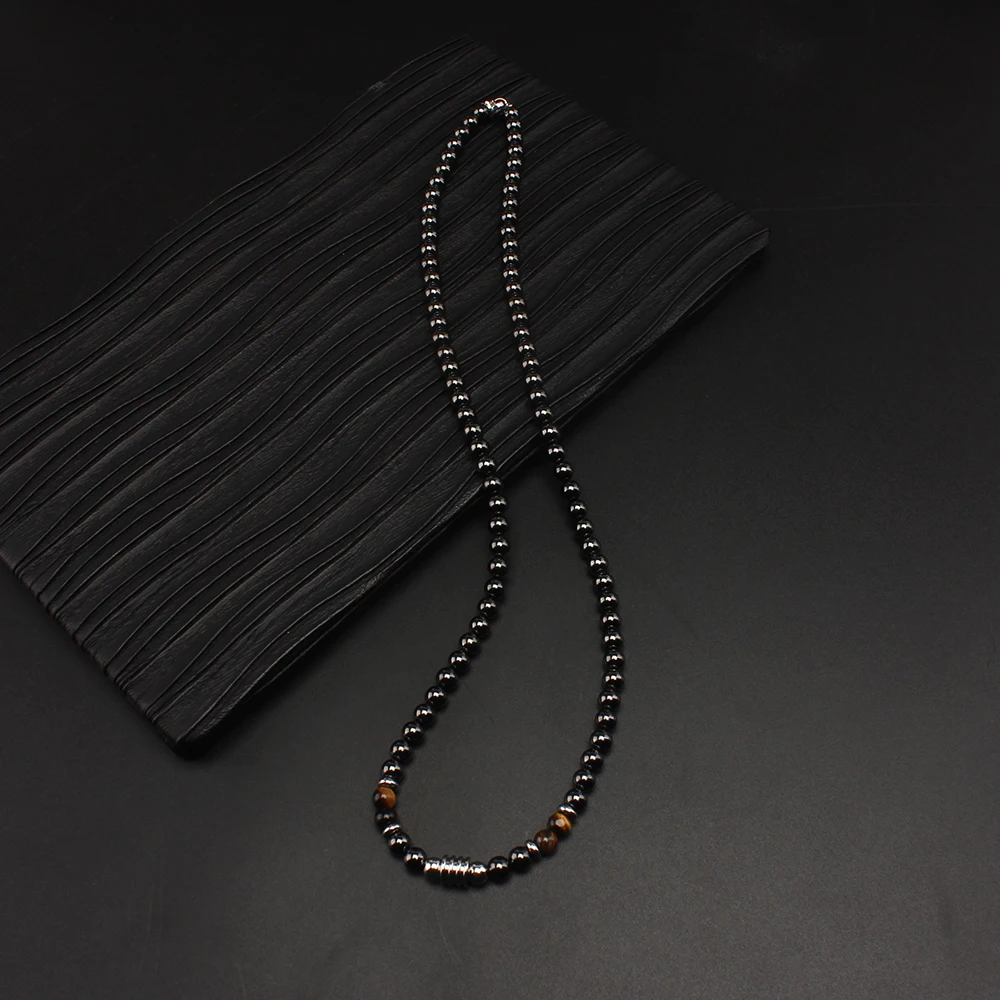 6mm Black Magnetic Hematite Round Beads Tiger-eye Stone Necklace for Men and Women