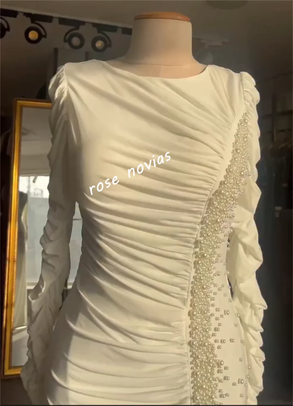 Robe longue de soirée élégante pour femmes, personnalisée, avec plis de perles, col rond, sur mesure, pour occasions, paillettes de haute qualité