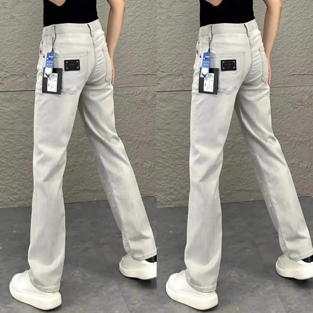 2026 Luxury Jeans for Man Original White Gray Draped Jeans for Men Summer New Slim Fit Trendy Straight-leg Slimming Casual Pants