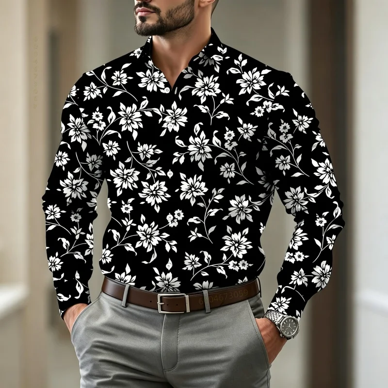 Autumn Flower Casual Shirt Men's Shirt Print Gradient Men's Long sleeved shirt Graphic men's T-shirts Men Shirt Fashion clothing