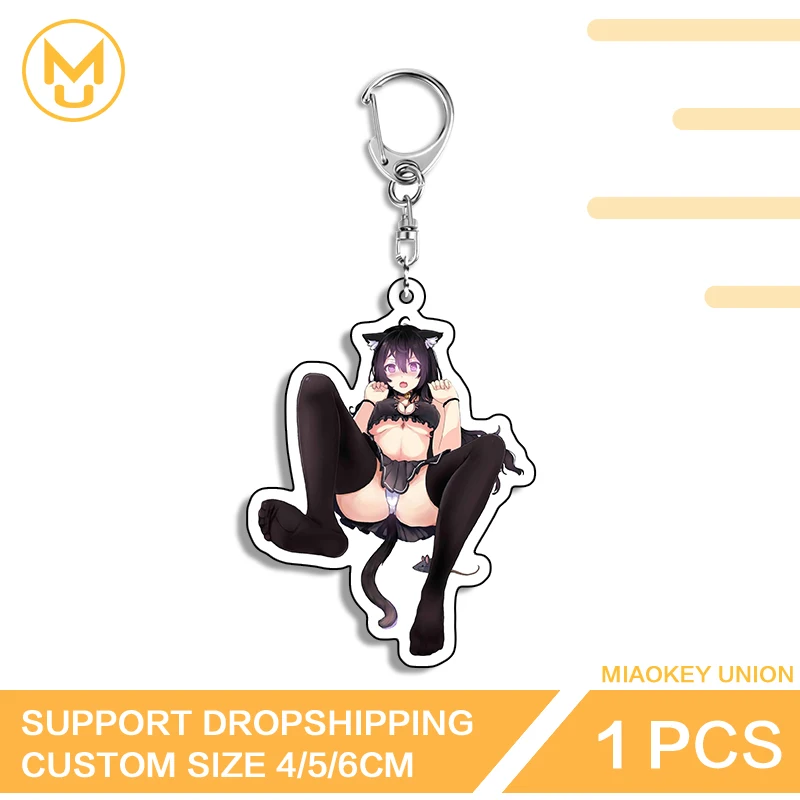 Alluring Cat Girl Enchanting Charming Lying Posture Double Sided Key Chains Advance Guard Anime Jewelry Accessories Gifts