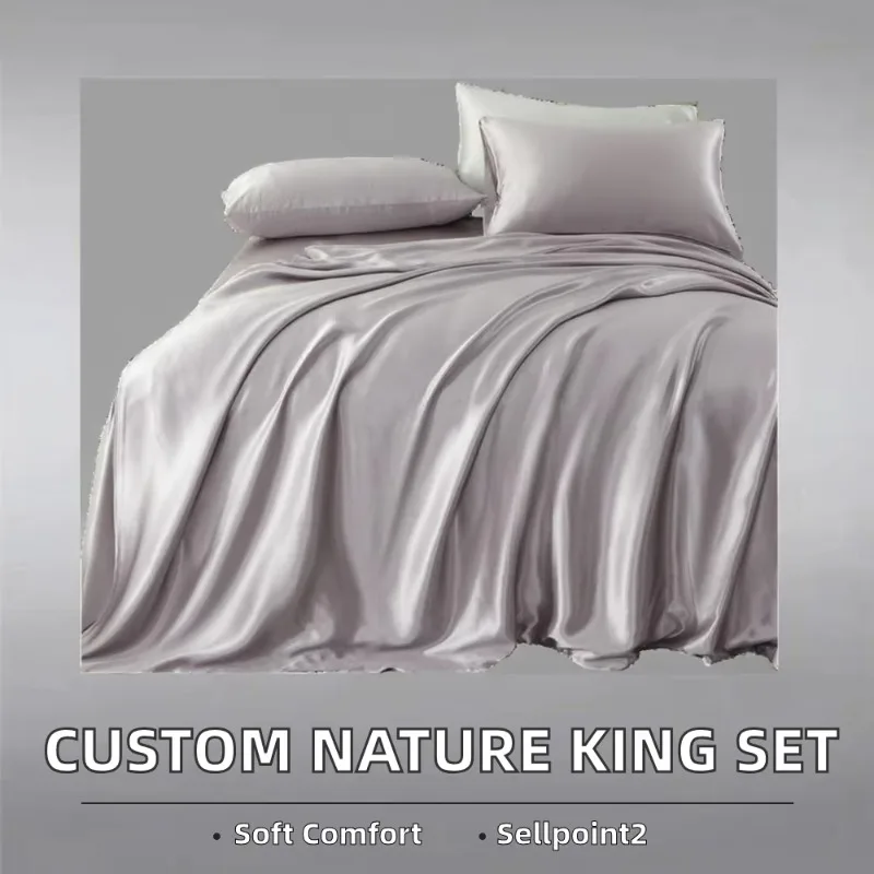 Customized 100% Silk 200TC Modern King Size Solid Color Comfortable Bedsheets Set for Hotel & Home Use