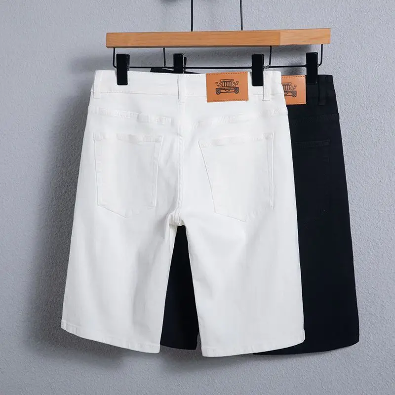 Summer Solid Color Denim Shorts Men's Elastic Korean Version Fashion Loose Five-point Pants Mens Clothing Slim Casual Pants