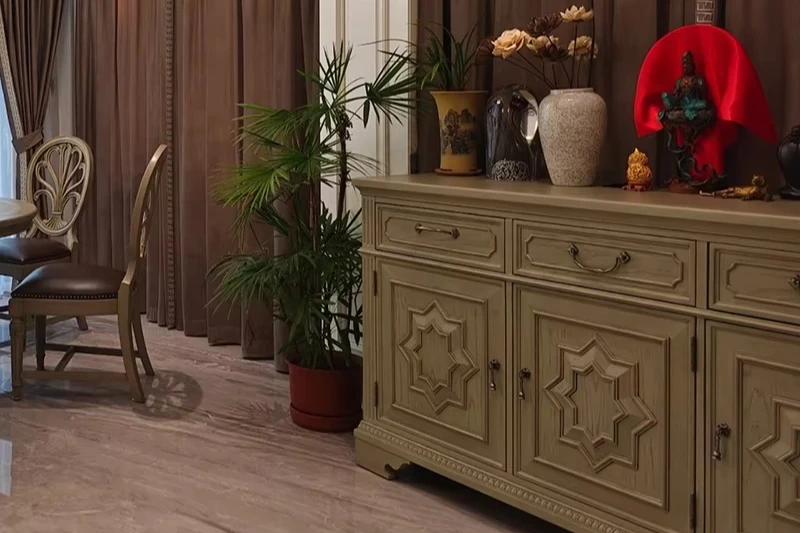 Modern Vintage Restaurant Wall Mounted Solid Wood Carved Sideboard Media Console Home Furniture Console