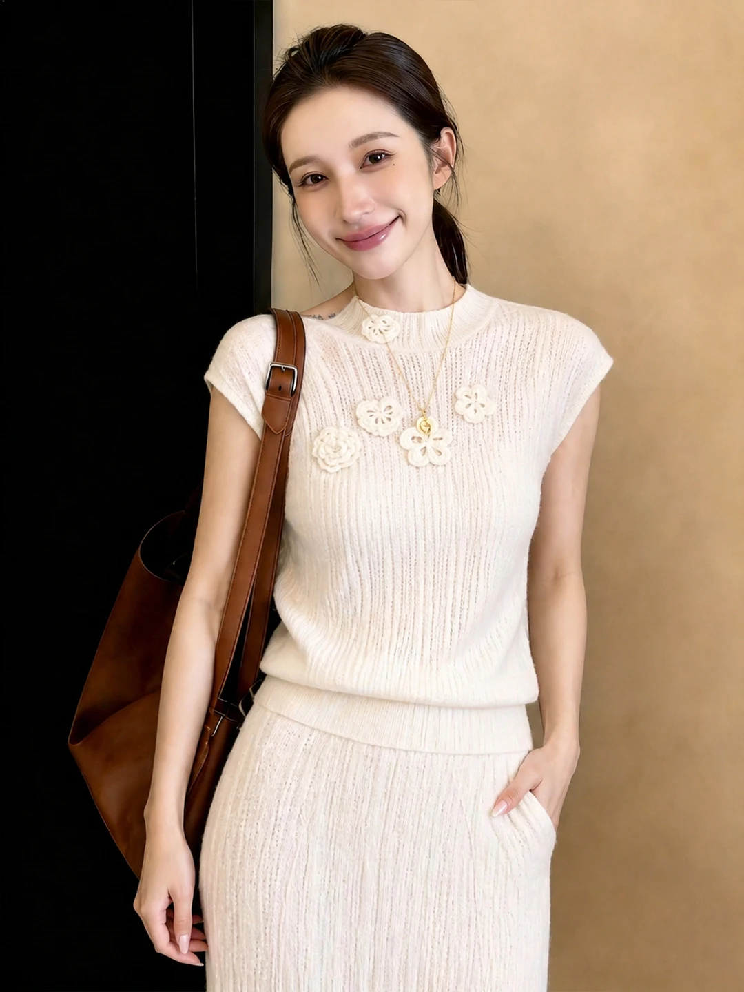 

Commute Style Women's Knitted Sweater Summer Slim Fit Floral 3D Design Head over Footwear Fashionable Top Quality Silk