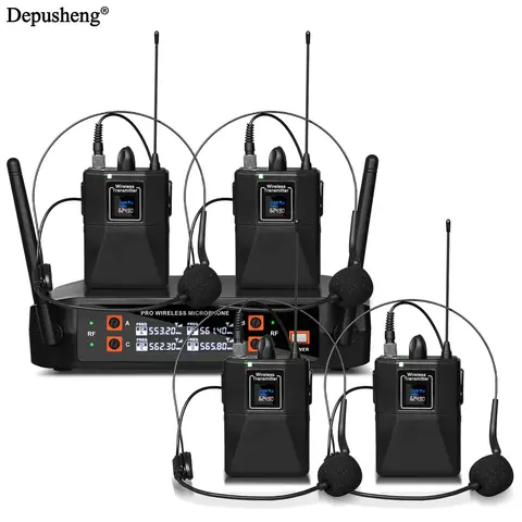 4Channel Wireless Lavalier Microphone Headset Microphone Depusheng VHF Fixed Dual Frequency Wireless Set For Stage Show