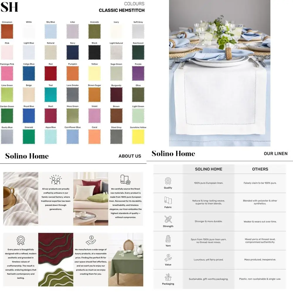 

Linen Table Runner 90 Inches Long - Classic Hemstitch 100% e Linen White Dining Table Runner 14 x 90 Inch or Valentines, Spring,