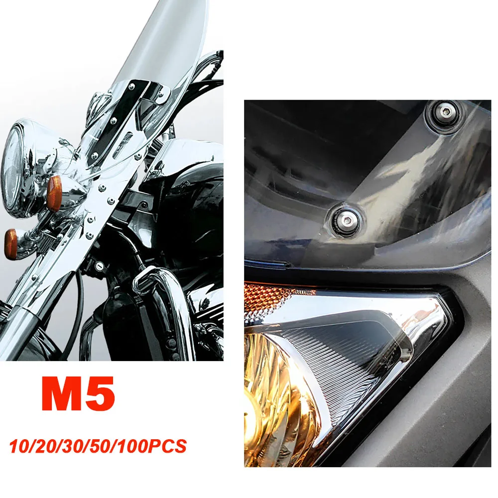 Motorcycle M5 Metric Rubber Well Nuts Windscreen Fairing Cowl Anodized Aluminum Moto Screws Bolts