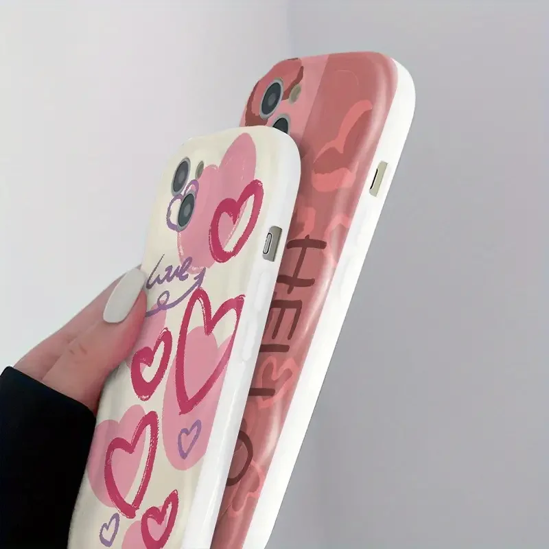 Curly Wave Edge Cream Loving Heart Case For iPhone 11 12 13 14 15 16 Pro Max XS X XR 7 8 Plus SE 2020 2022 SE2 Silicone Phone Co