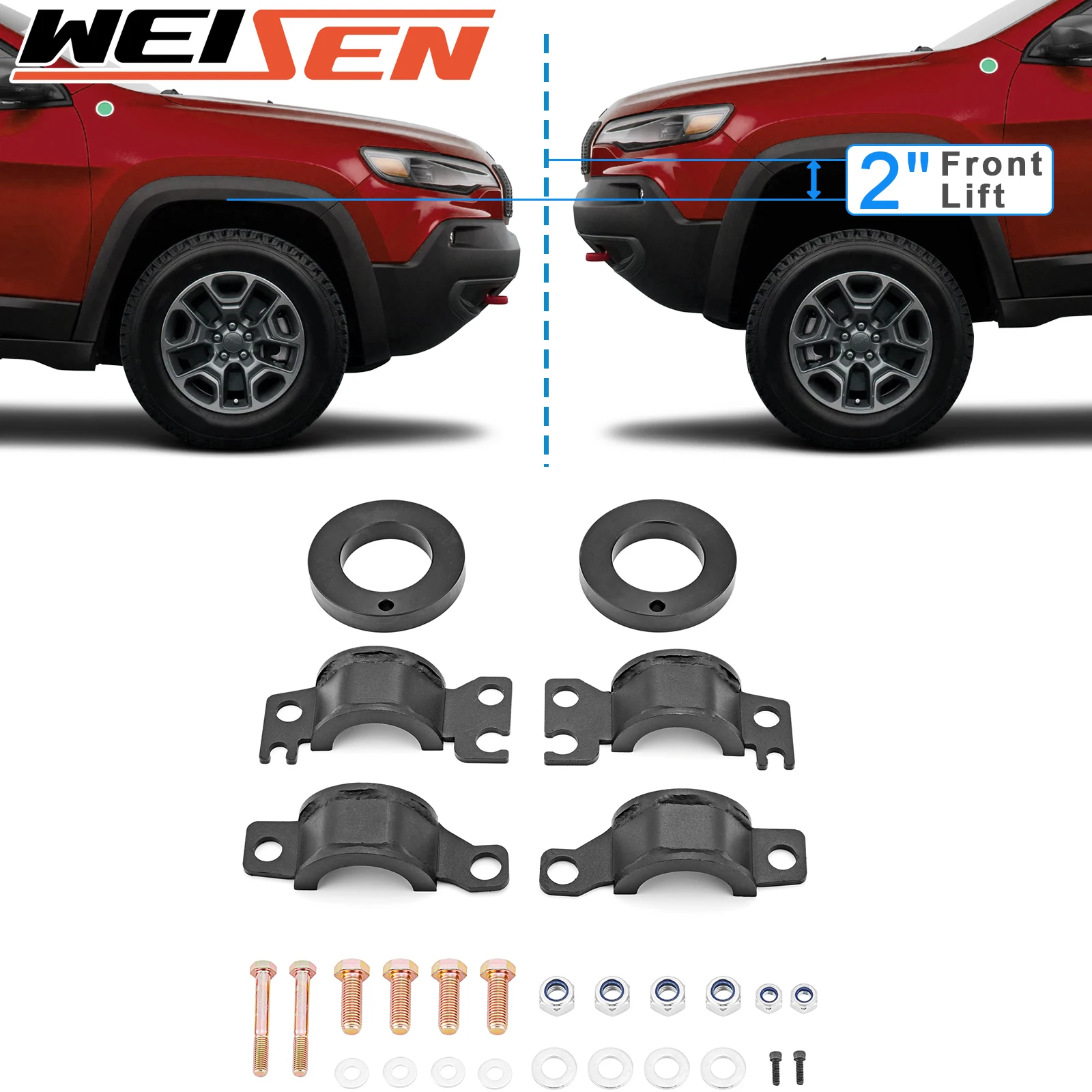 

Car 2" Front & Rear Leveling Lift Kit for Jeep Cherokee KL 2WD 4WD 2014-2023 Heavy-duty Steel Accessories