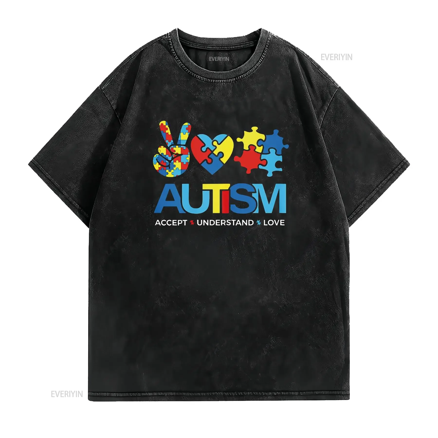 Autism Month Accept Understand Love Puzzle Women Kid T Shirt Black 4X Large vintage Washed designer clothes Soft