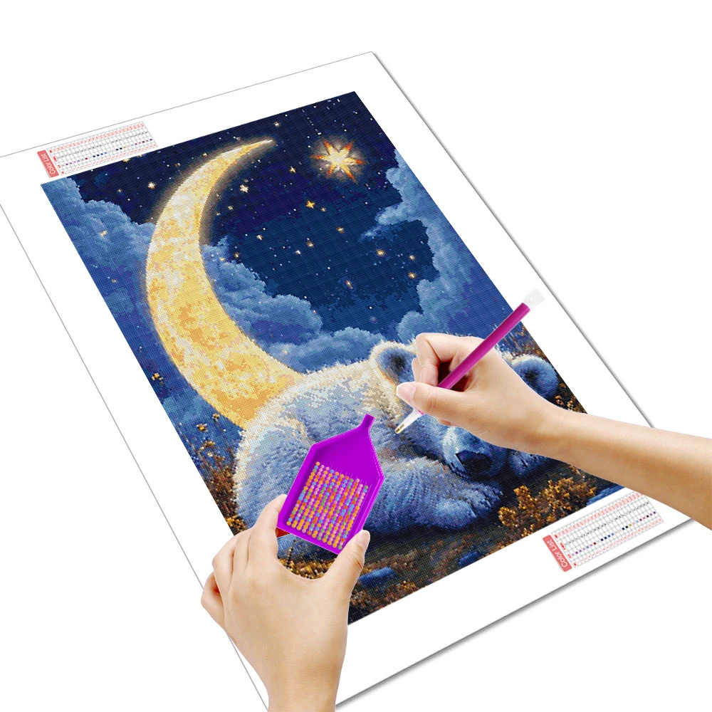 Diamond Painting Polar bear Moon Diamond Mosaic Animal Landsacape Complete Kit Handmade Gift,frameless