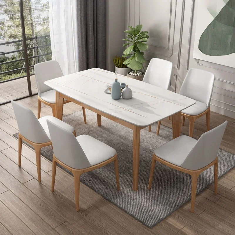 Meubles nordiques, table à manger en pierre et chaises, combinaison moderne et simple en bois massif, économique, pour petit appartement, style léger.
