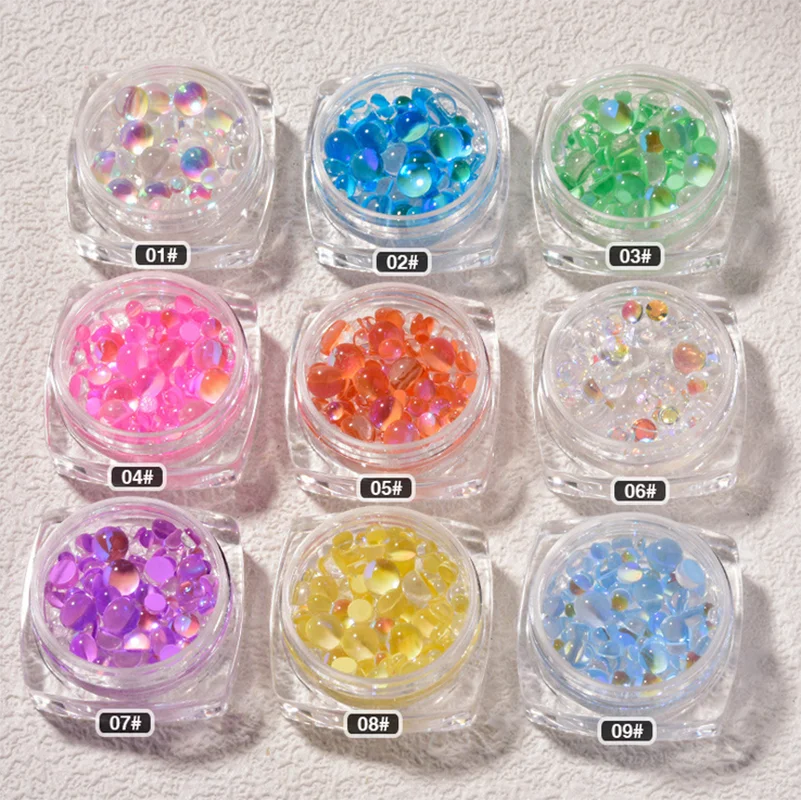 Nail Art Decoration Aurora Color Acrylic Candy Mix Sizes Flat Back Beads Shapes For Nail Tips Beauty