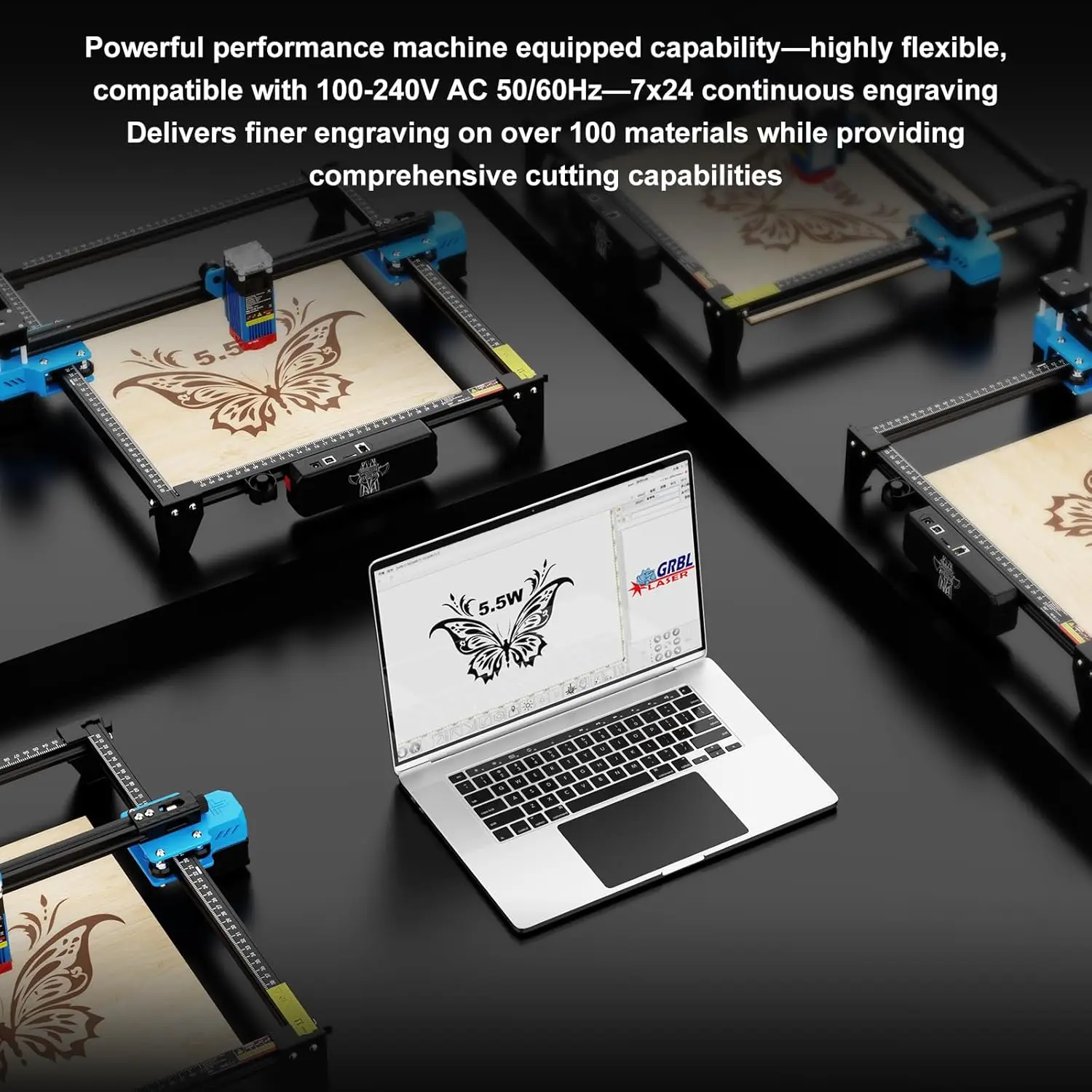 Лазерный гравер Twotrees TTS-55 Pro, лазерный гравировальный станок 5500 МВт, лазерный резак, скорость 30000 мм/мин, лазерный точечный гравер 0,08 мм Mach