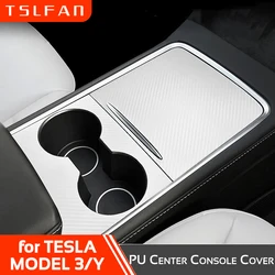 PU Leather Carbon Center Console Cover Protector for Tesla Model 3 Y 2021-2023 Central Panel Wrap Film Sticker Car Accessories