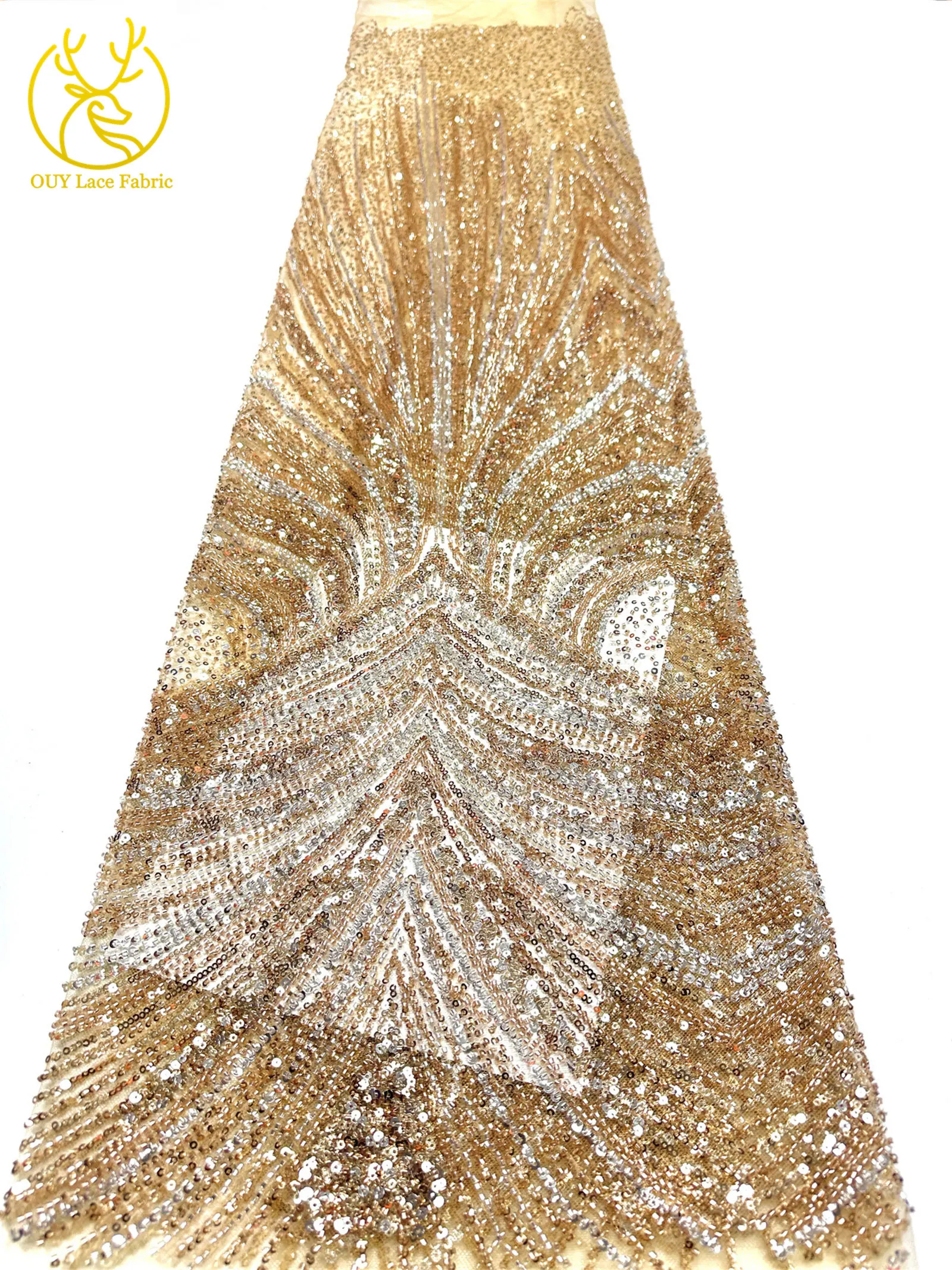 2026 Neues Design Luxuriöser Afrikanischer Perlen-Spitzenstoff 5 Yards Afrikanischer Pailletten-Spitzenstoff für Hochzeitskleider und Partykleider Nähmaterial – Detail 14