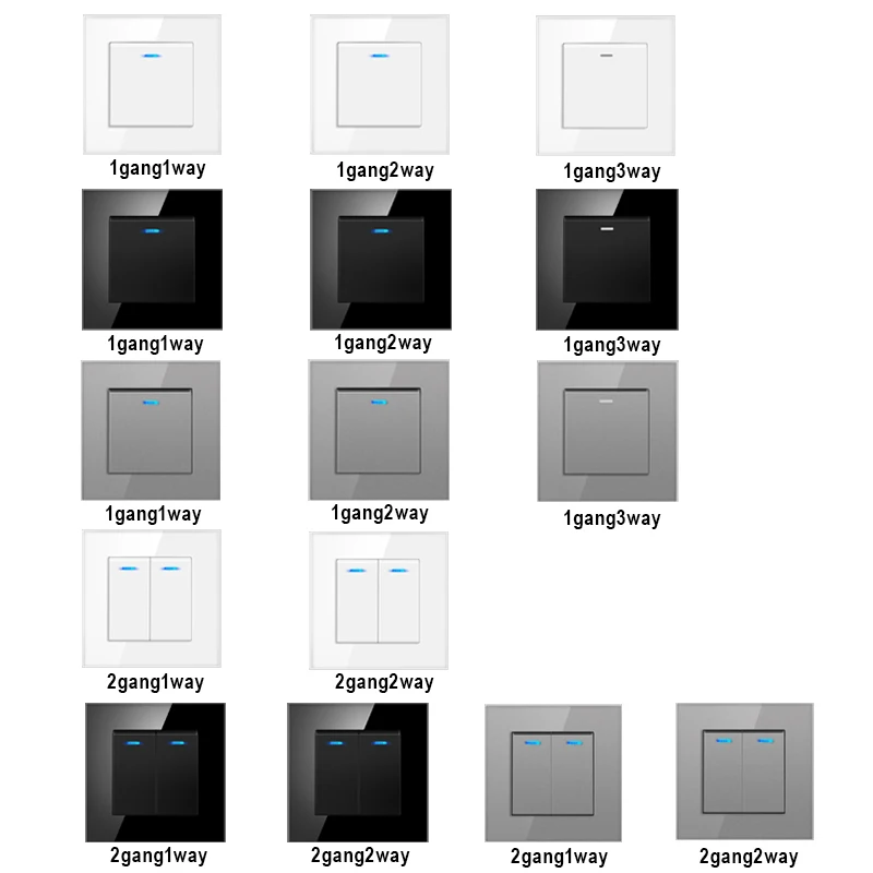 EU standard Tempered Glass Panel 1Gang 1Way, 1Gang2 Way,1Gang3 Way,2Gang1Way,2Gang2Way Wall Light Switch With LED Indicator
