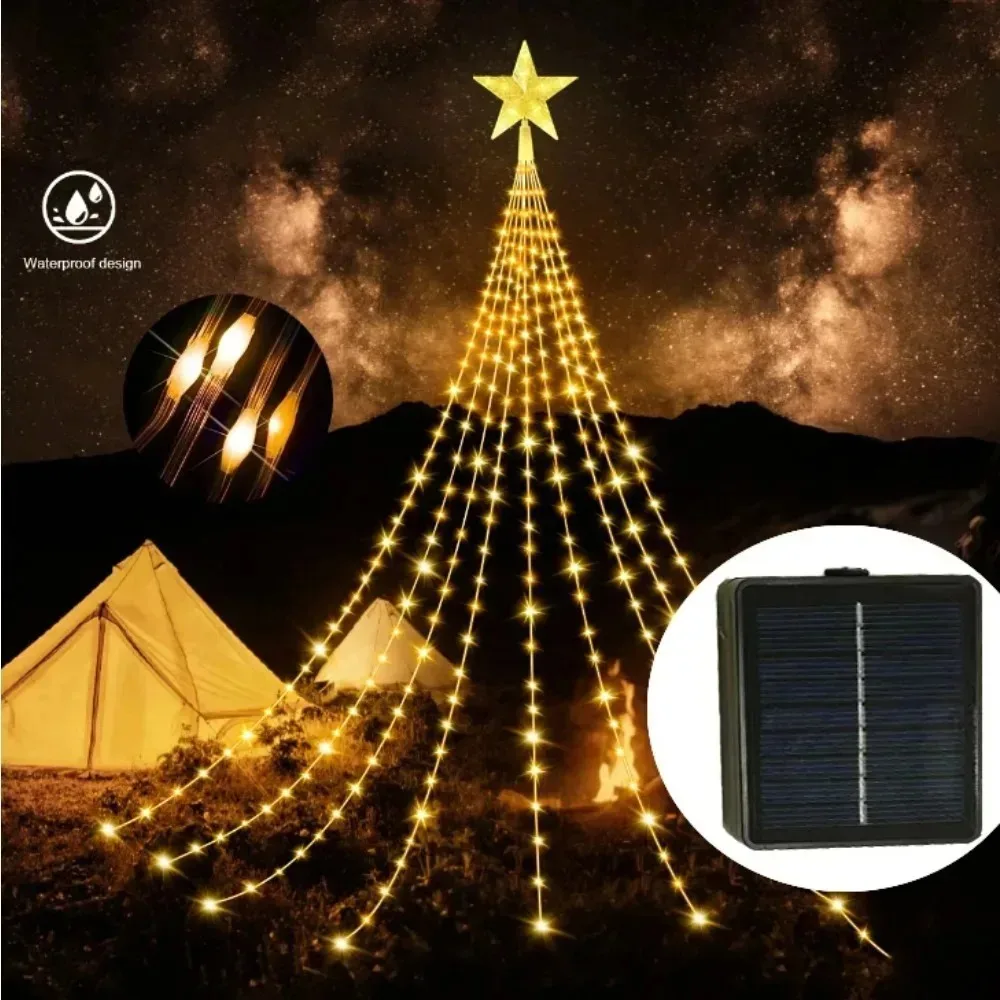 Outdoor Solar Christmas Star Curtain Lights LED String Lights for Garden Pathway Home Party Holiday Decoration