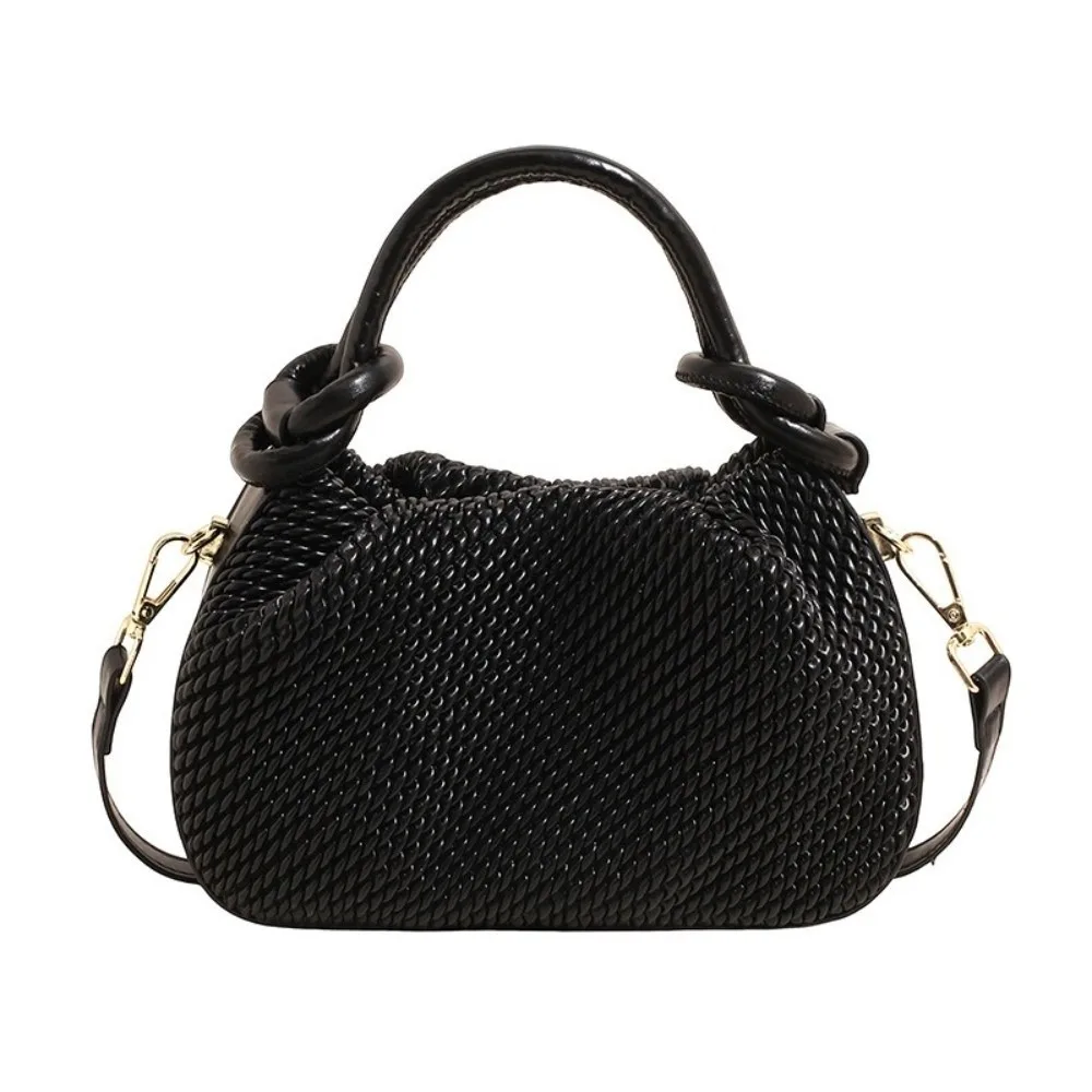 

Vintage Pleated Cloud Handbag Moderate Capacity PU Leather Solid-color Woven Shoulder Bag Magnetic Closure Exquisite