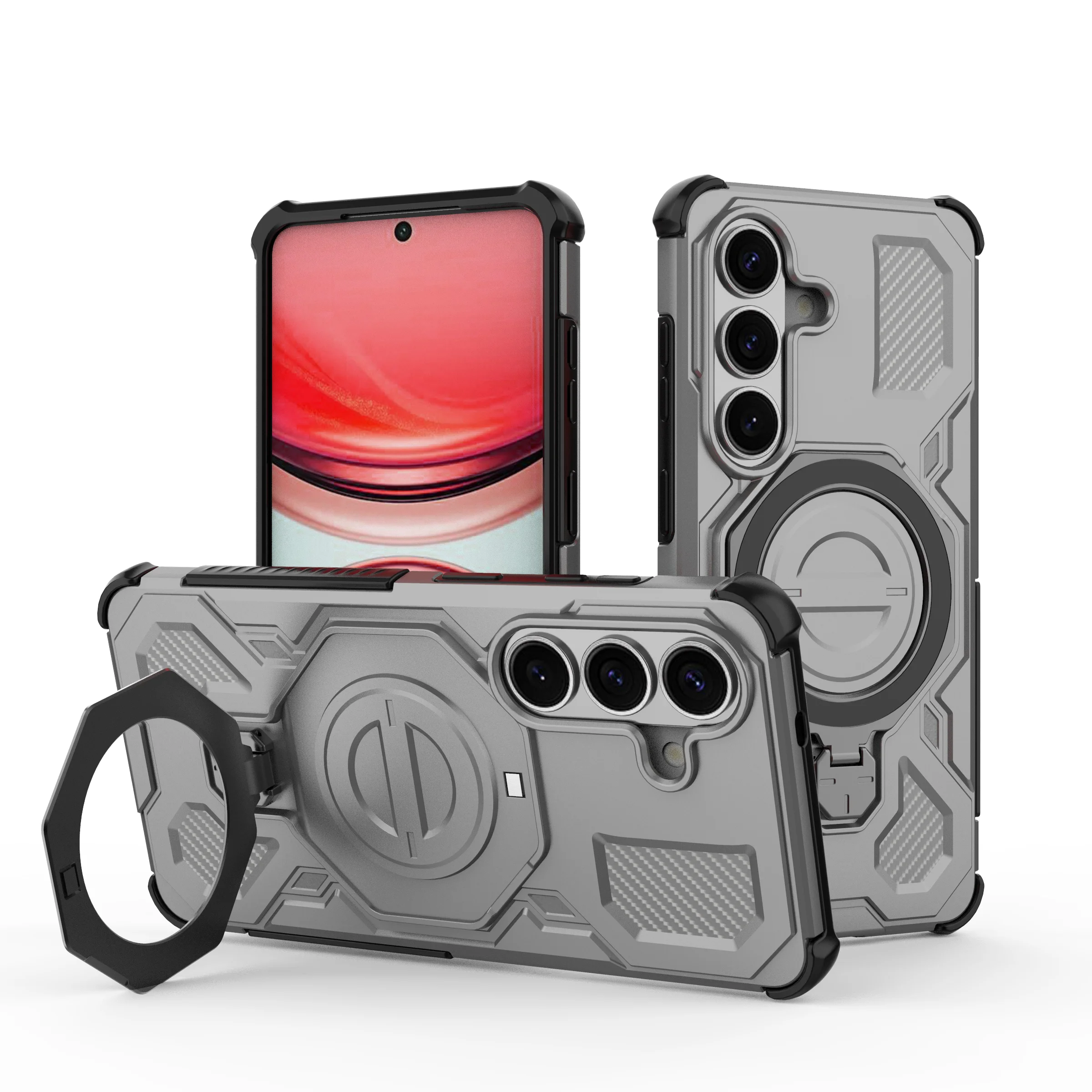 

For Samsung Galaxy S26 and S26 Pro Case Four-corners Airbag Military-Grade Drop Protection Metal Ring Holder Hybrid Cover