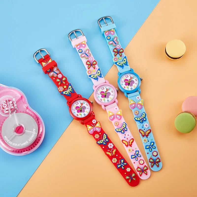 3Pcs Girls Colorful Butterfly Watch Child Boy Girls Silicone Quartz Wristwatch Kid Gifts Children Watch Kids Watches